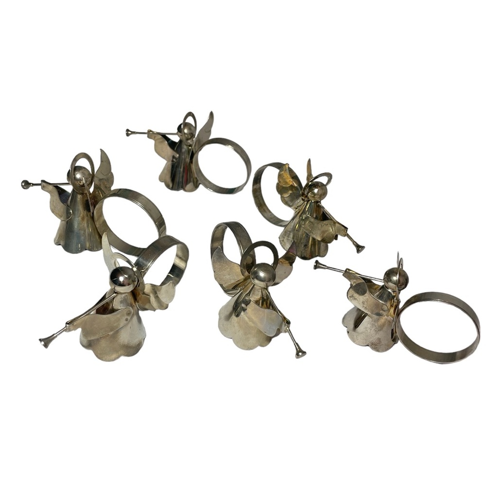 Vintage Silver Plate Angel Napkin Rings, Set of 6 Made in Hong Kong